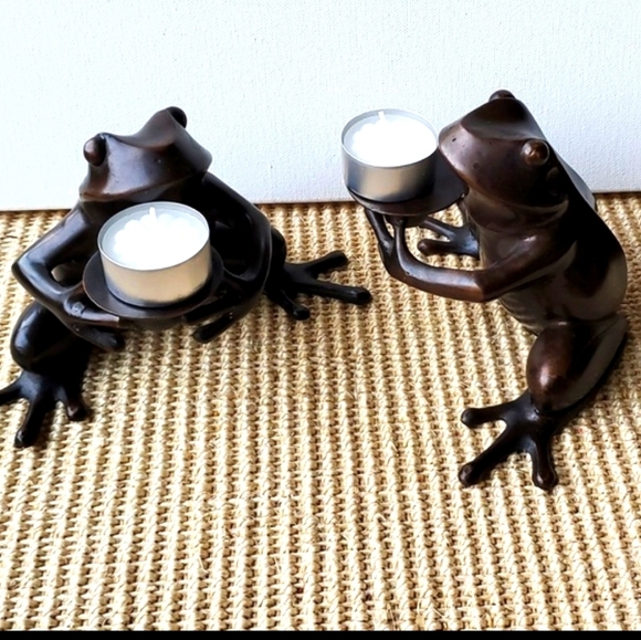 Restoration Hardware Bronze Metal Frog Candleholders Bookends Heavy Ser of 2 - Picture 1 of 12